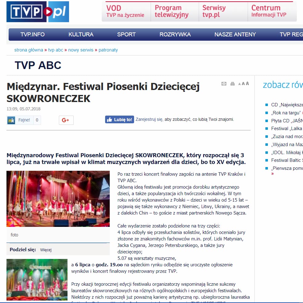 TVP o Festiwalu Skowroneczek 2018