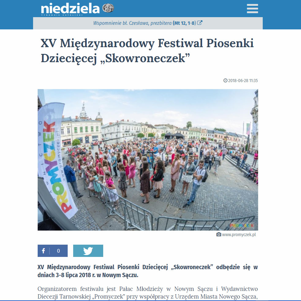 Tygodnik Niedziela o Skowroneczku 2018